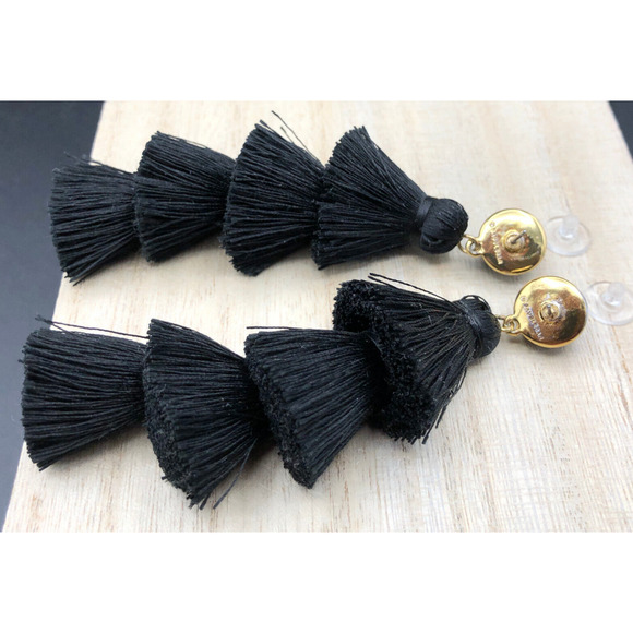 Baublebar Pierced Earrings Gabriela 4" Black Tiered Tassel Fringe Boho Dangles - Picture 5 of 6